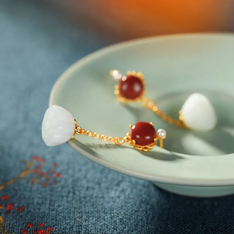 Natural Jade Earrings Nephrite Agate Pearl Silver Earrings ZNE131