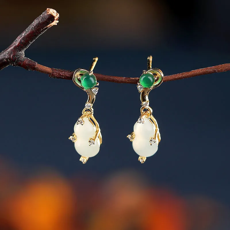 Natural Jade Earrings Nephrite Agate Silver Earrings ZNE441