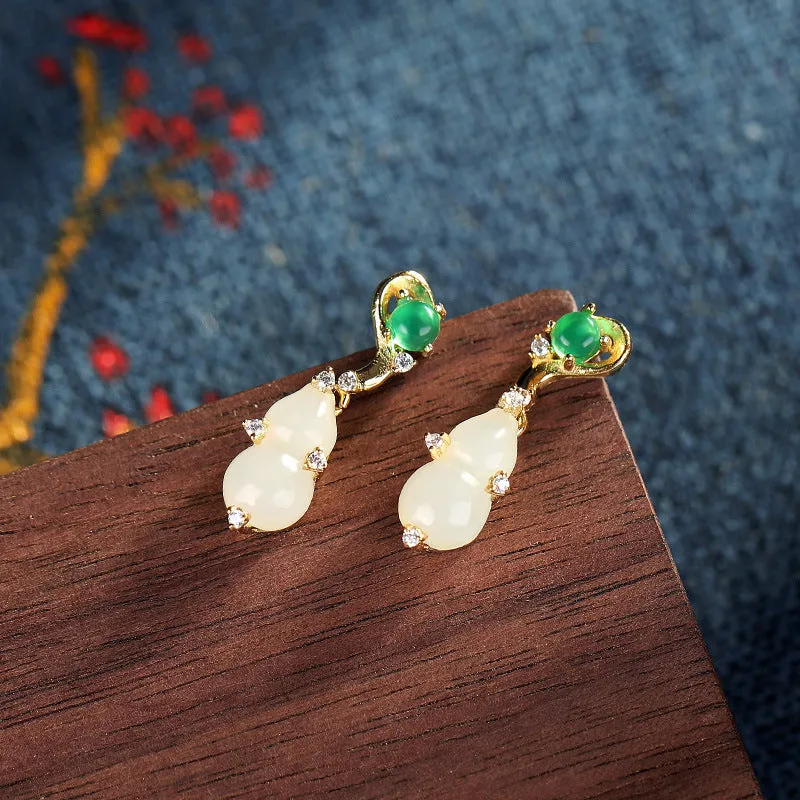 Natural Jade Earrings Nephrite Agate Silver Earrings ZNE441