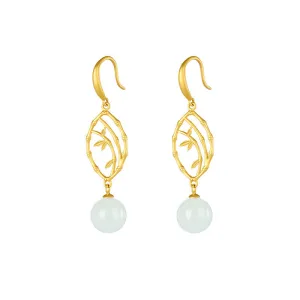 Natural Jade Earrings Nephrite Silver Earrings ZNE122