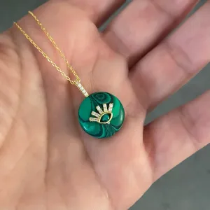 Necklace with Eye Charm on Greenstone pendant