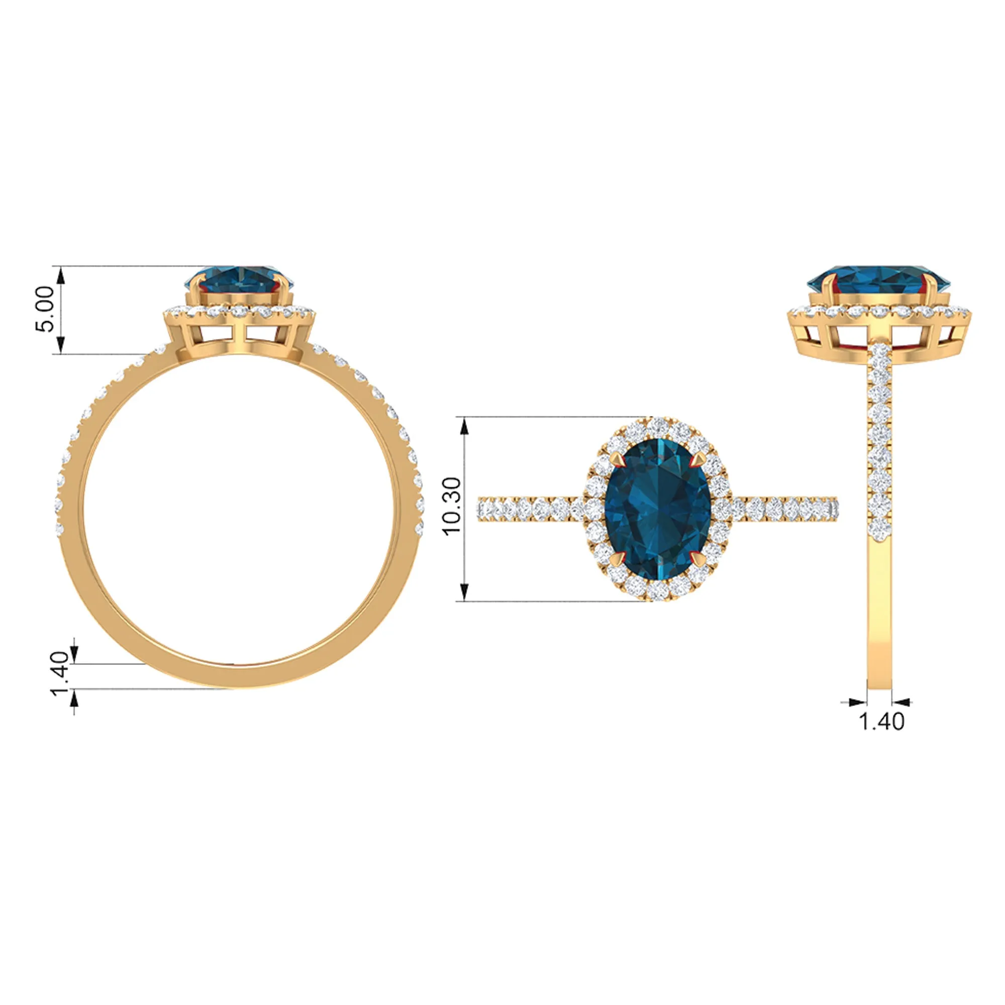 Oval Shape London Blue Topaz Cocktail Engagement Ring with Diamond