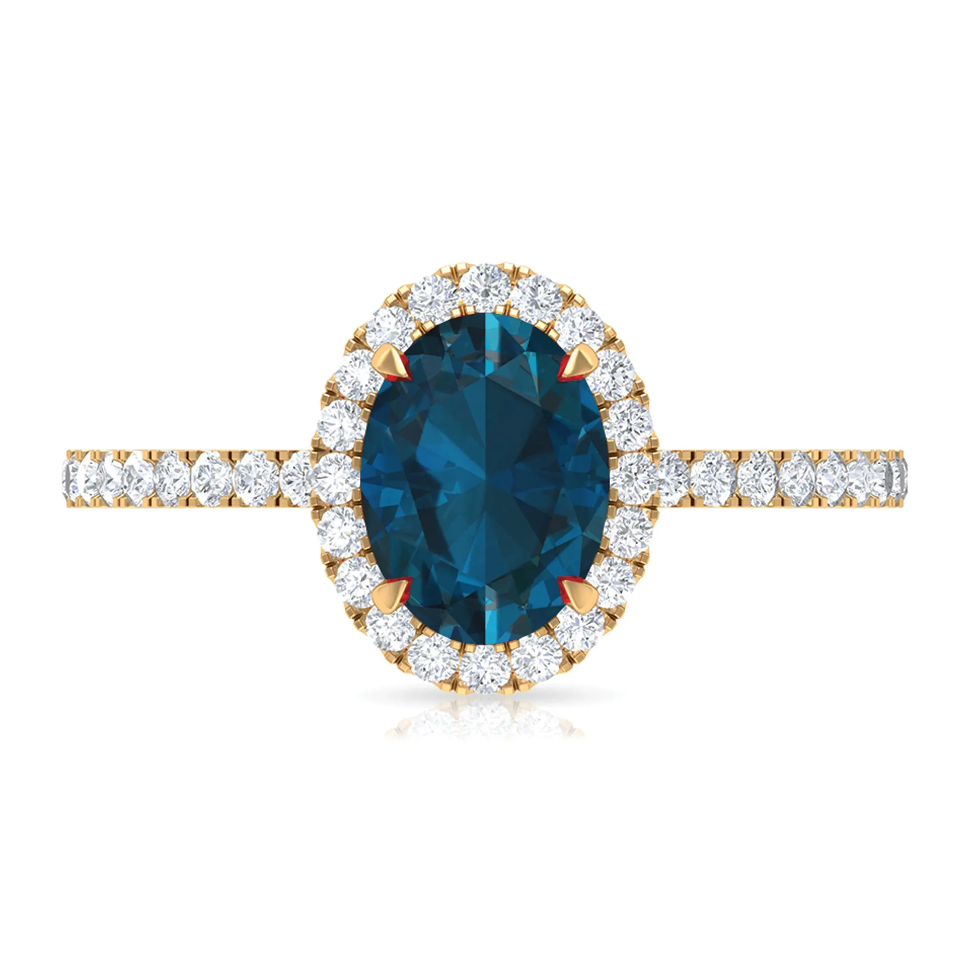 Oval Shape London Blue Topaz Cocktail Engagement Ring with Diamond