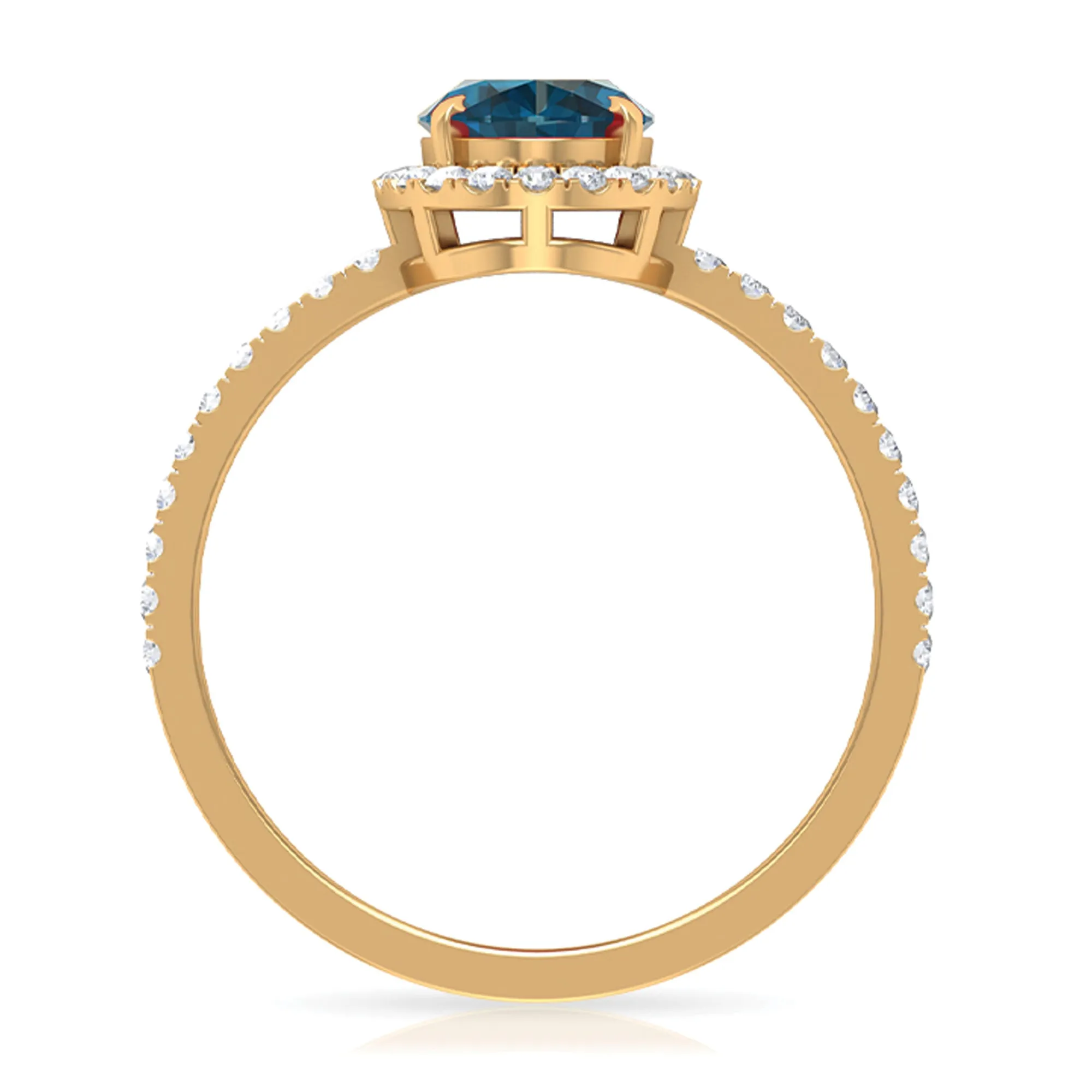 Oval Shape London Blue Topaz Cocktail Engagement Ring with Diamond