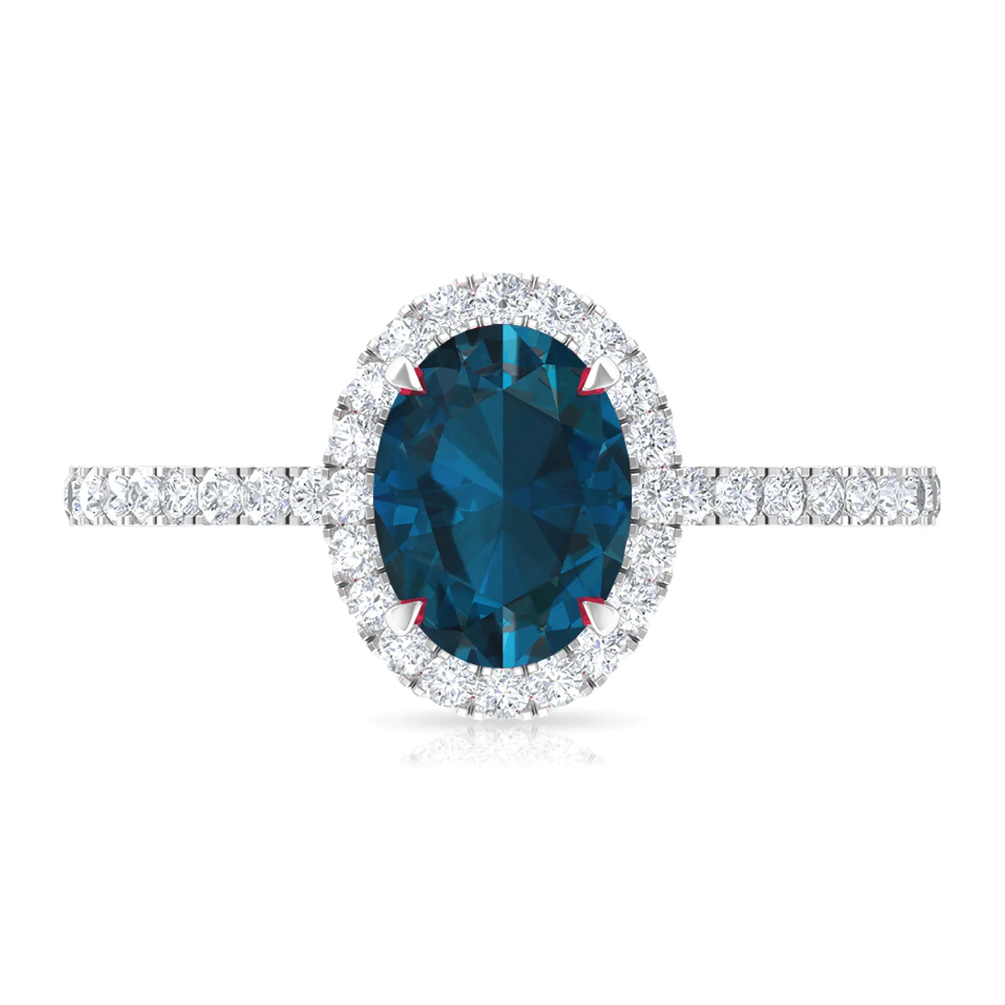 Oval Shape London Blue Topaz Cocktail Engagement Ring with Diamond