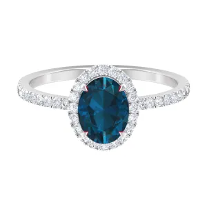 Oval Shape London Blue Topaz Cocktail Engagement Ring with Diamond
