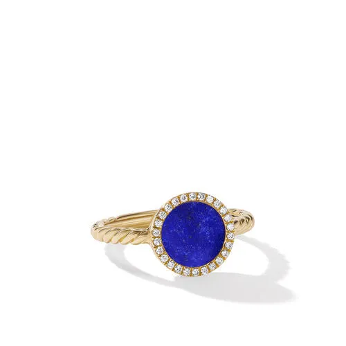 Petite DY Elements Ring in 18K Yellow Gold with Lapis and Pavé Diamonds, Size 7