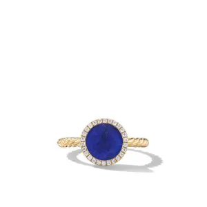 Petite DY Elements Ring in 18K Yellow Gold with Lapis and Pavé Diamonds, Size 7