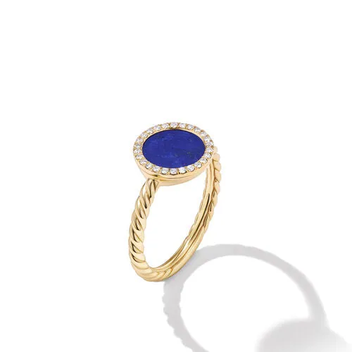 Petite DY Elements Ring in 18K Yellow Gold with Lapis and Pavé Diamonds, Size 7
