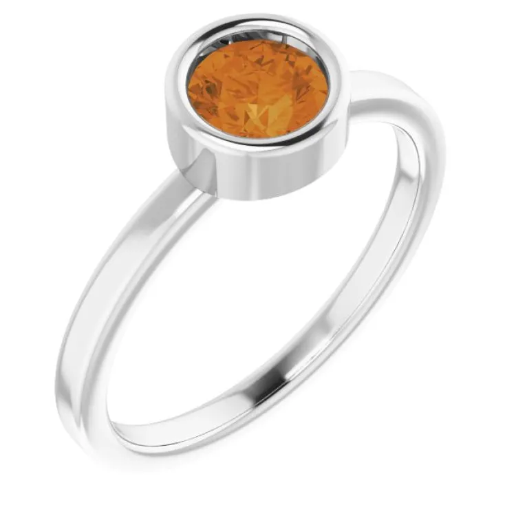 Platinum 5.5 mm Natural Citrine Ring
