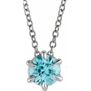 Platinum 6 mm Natural Blue Zircon Solitaire 16-18" Necklace