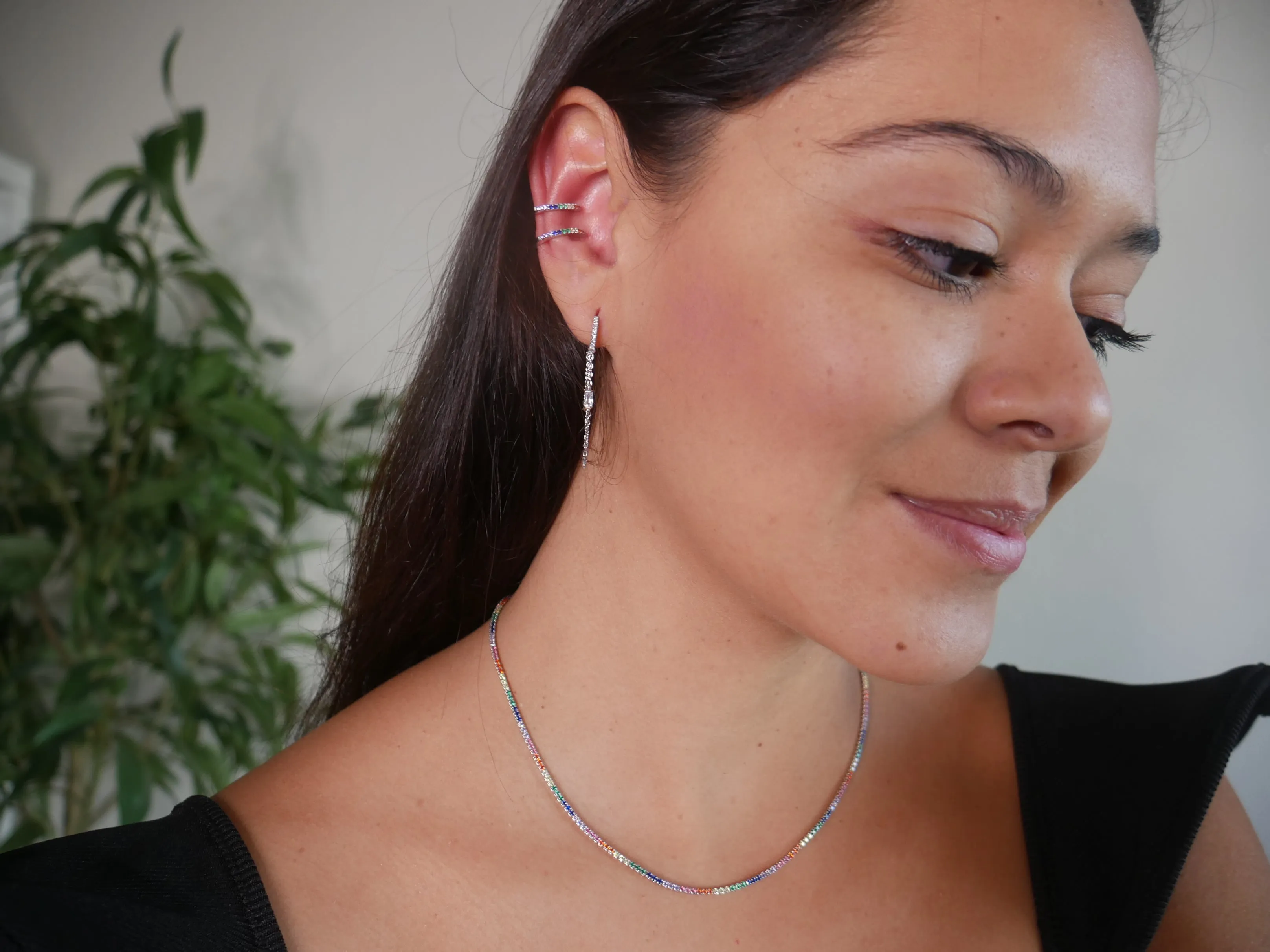 Rainbow Choker Necklace Diamond CZ .925 sterling silver Tennis Necklaces Jewelry Sets