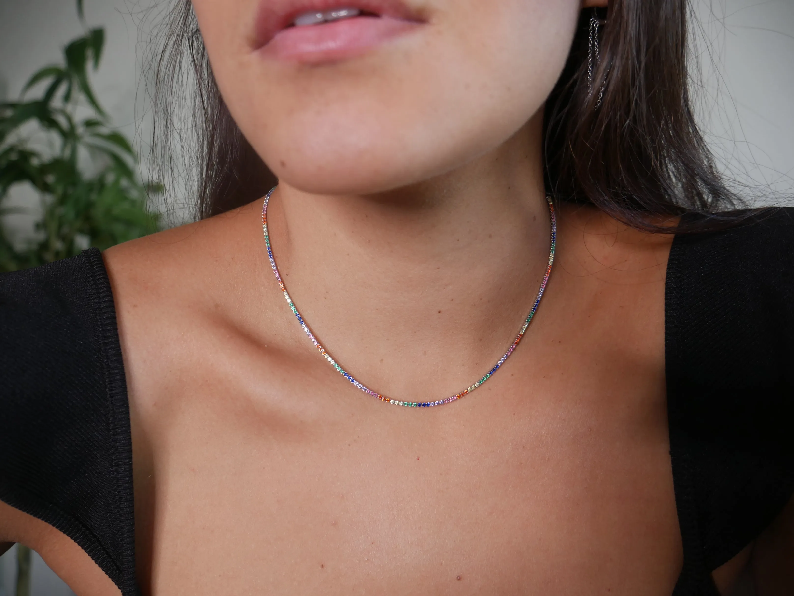 Rainbow Choker Necklace Diamond CZ .925 sterling silver Tennis Necklaces Jewelry Sets