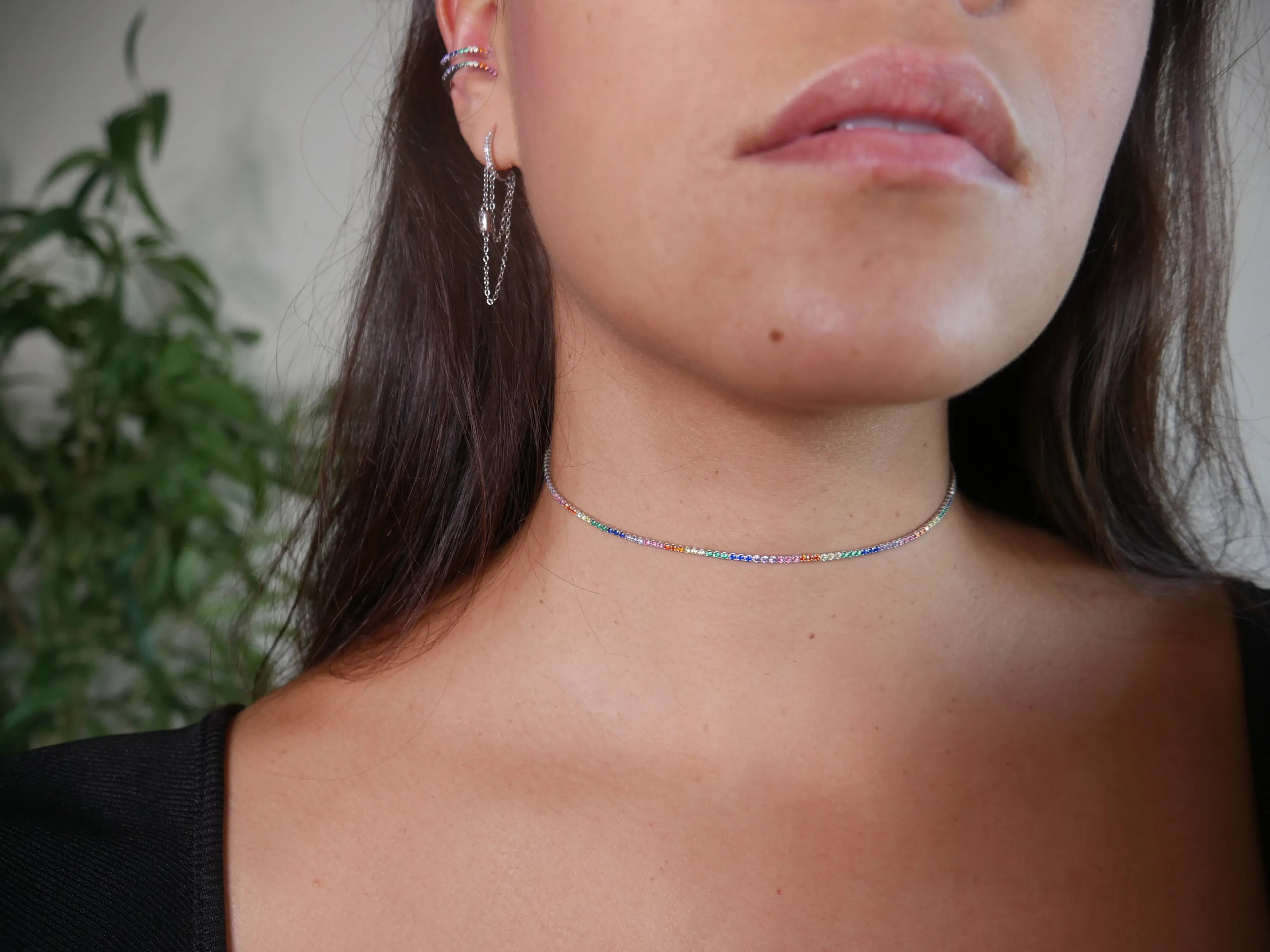 Rainbow Choker Necklace Diamond CZ .925 sterling silver Tennis Necklaces Jewelry Sets