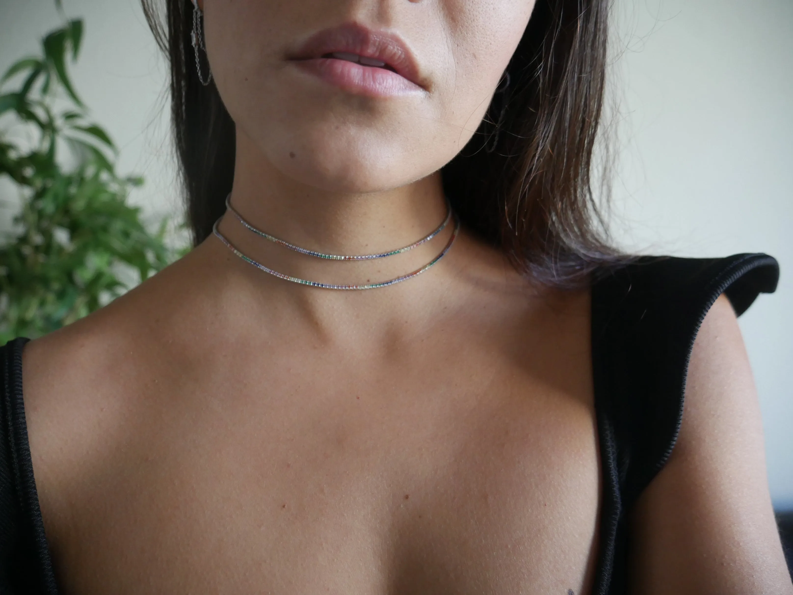 Rainbow Choker Necklace Diamond CZ .925 sterling silver Tennis Necklaces Jewelry Sets