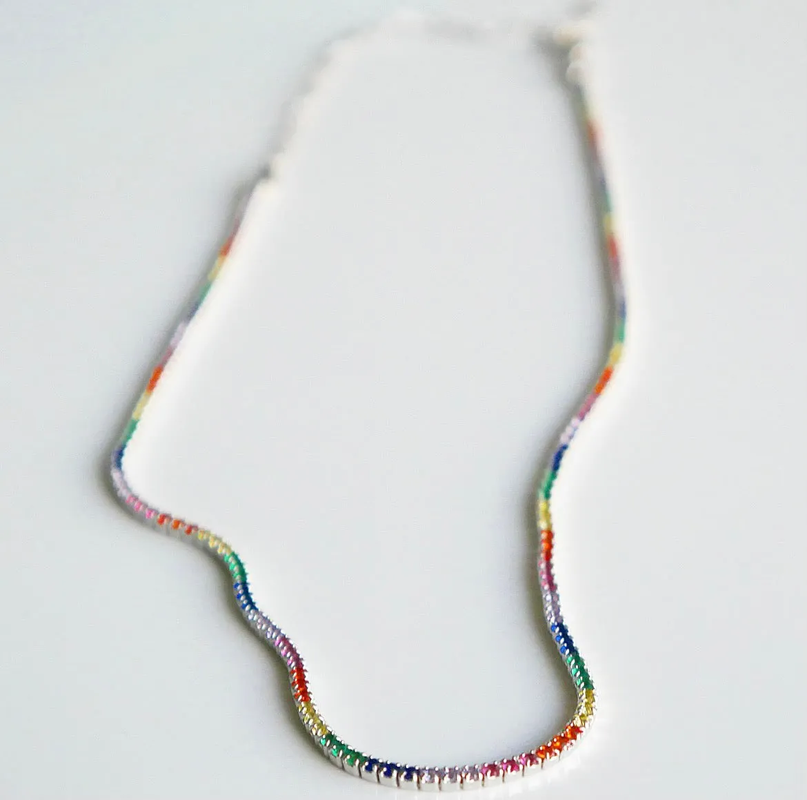 Rainbow Choker Necklace Diamond CZ .925 sterling silver Tennis Necklaces Jewelry Sets