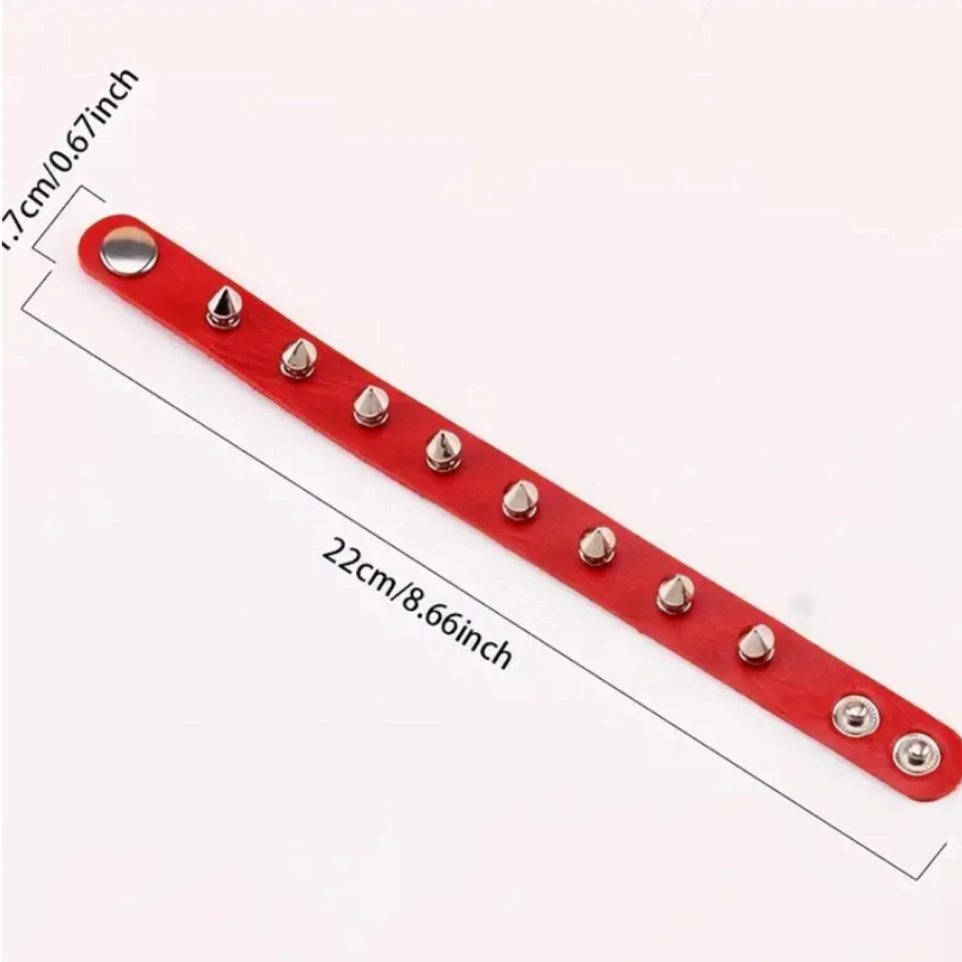 Red Punk Spiked Cuff Faux Leather Bracelet