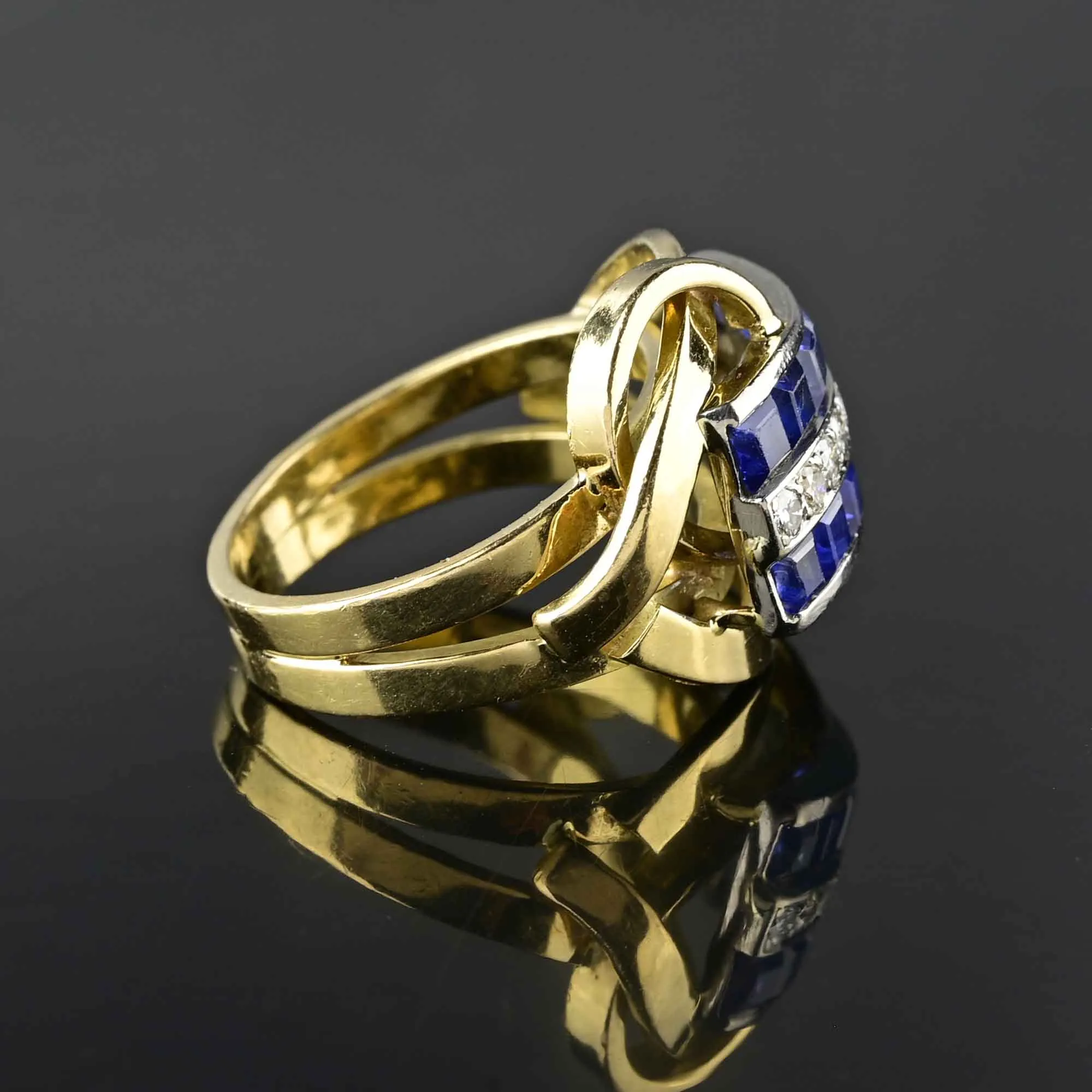 Retro 18K Gold Sapphire Diamond Cocktail Ring