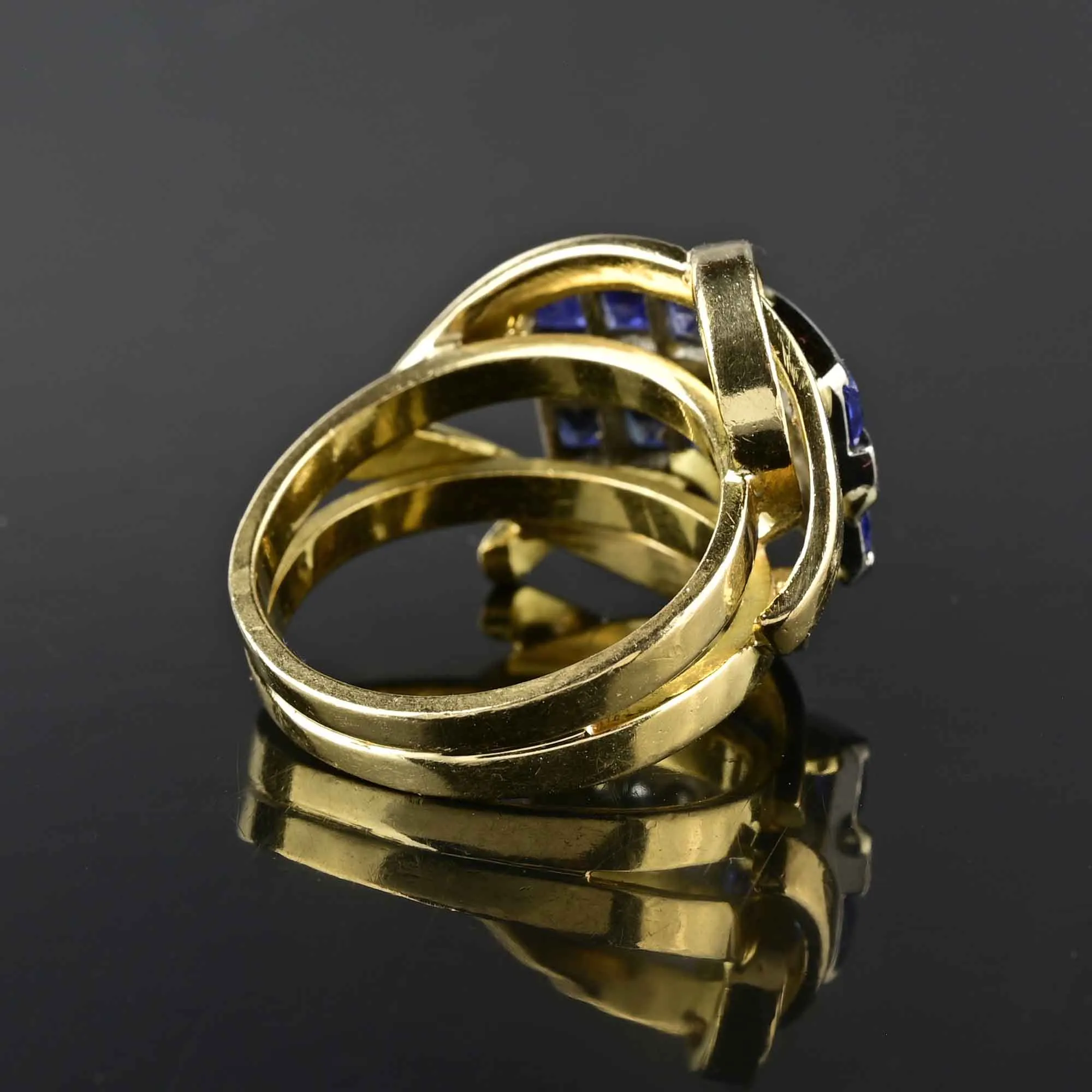 Retro 18K Gold Sapphire Diamond Cocktail Ring