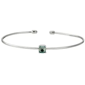 Rhodium Finish Sterling Silver Pliable Cuff Bracelet with Faceted Cushion Cut Simulated Blue Topaz Birth Gem - December