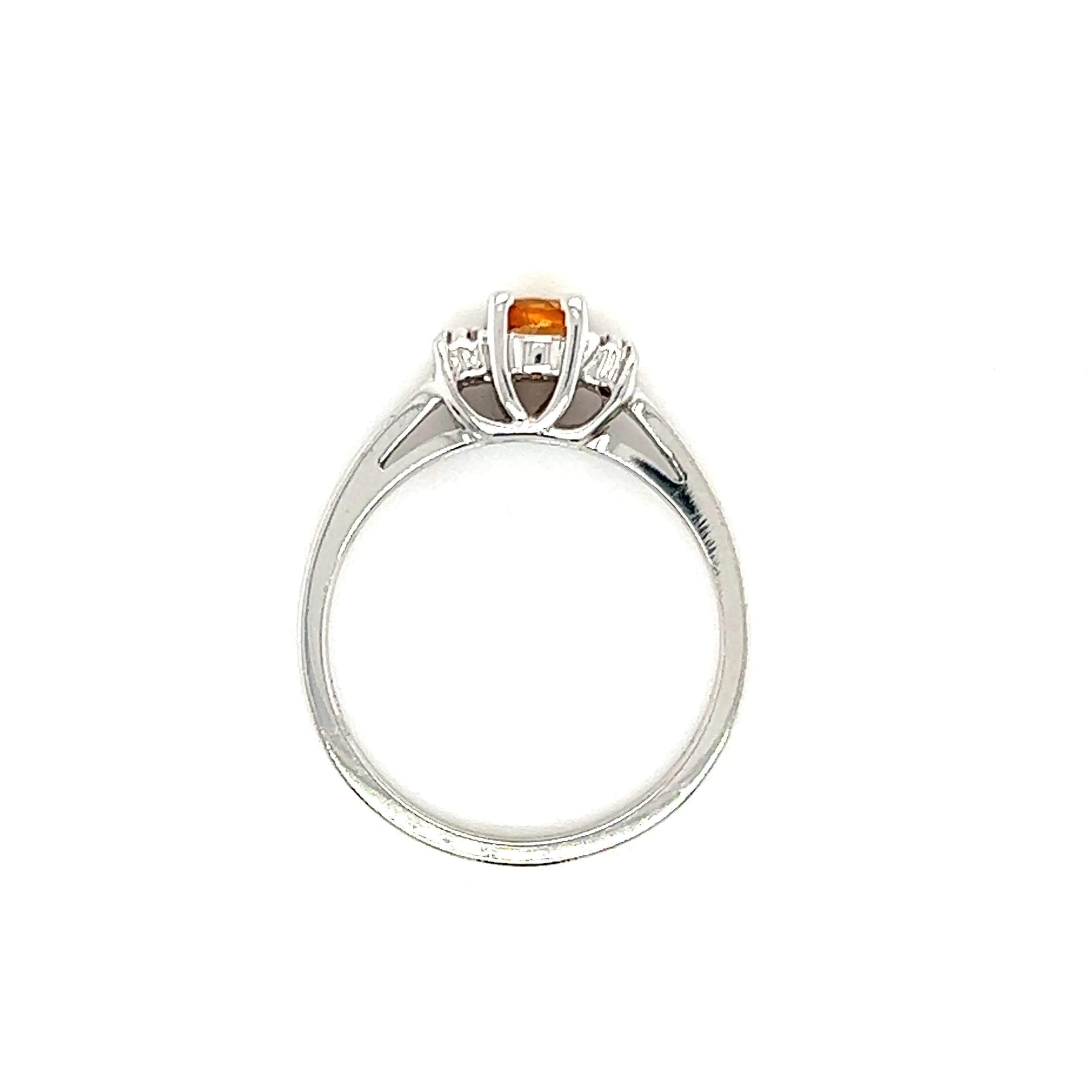 Round Citrine Ring with Side Diamonds in 14K White Gold