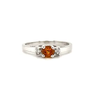 Round Citrine Ring with Side Diamonds in 14K White Gold