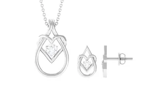 Round Zircon Gold Teardrop Heart Pendant and Earrings Set