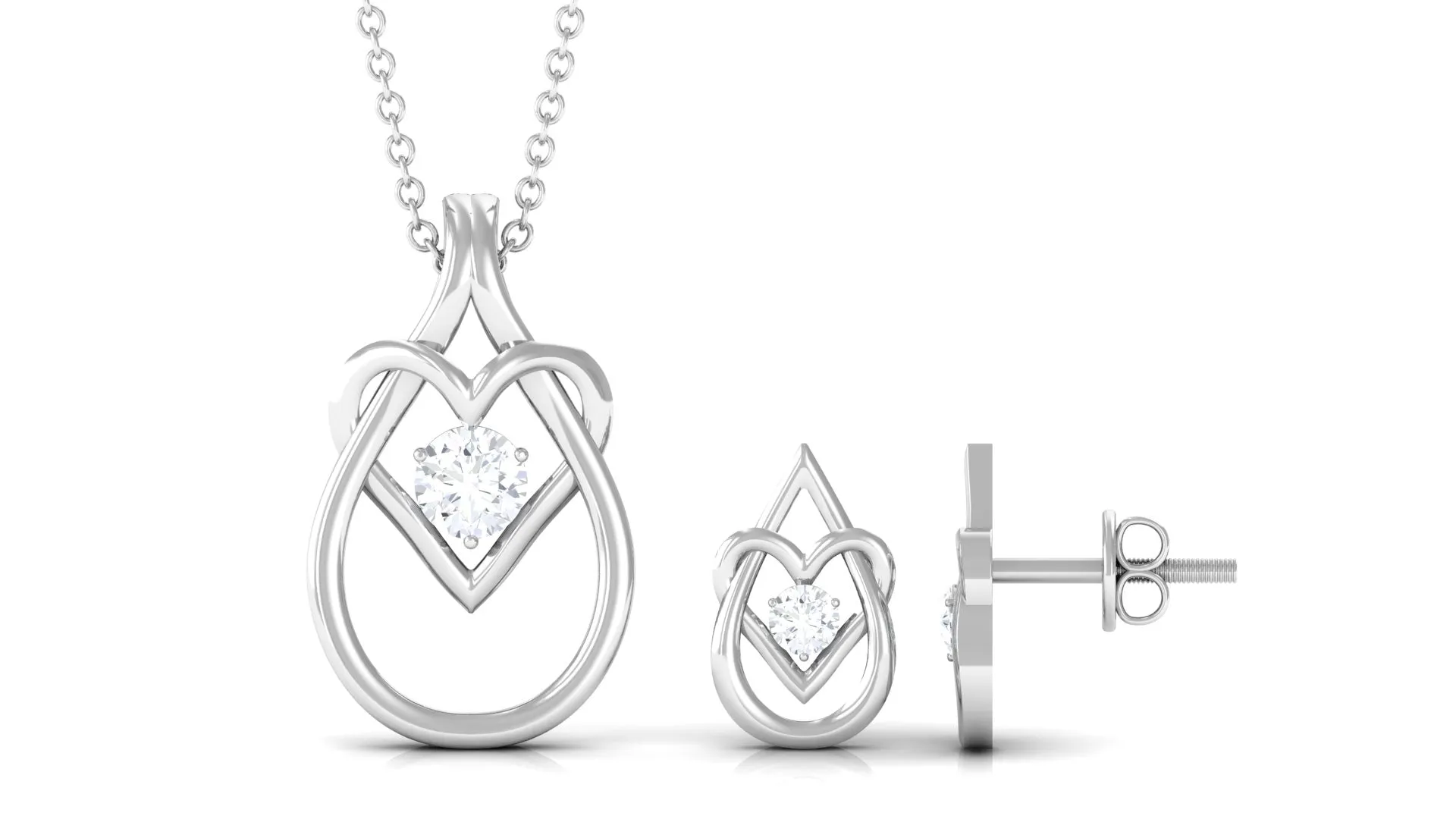 Round Zircon Gold Teardrop Heart Pendant and Earrings Set