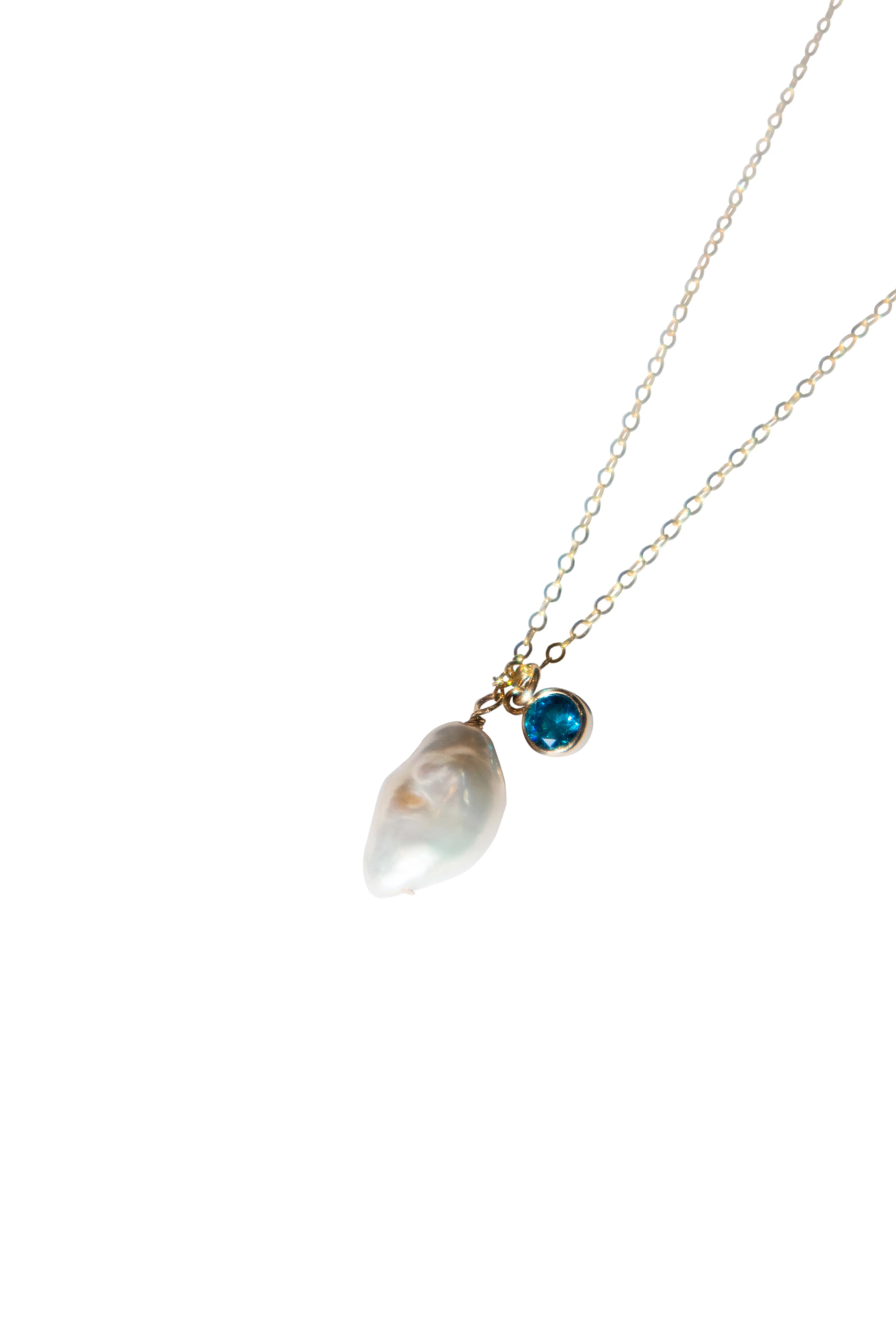 Skylar — Baroque pearl and blue zircon necklace