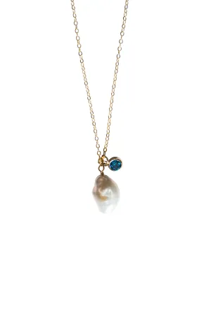 Skylar — Baroque pearl and blue zircon necklace