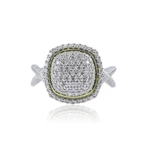 SLOANE STREET STERLING SILVER AND 18K YELLOW GOLD CUSHION-SHAPE PAVE COCKTAIL RING