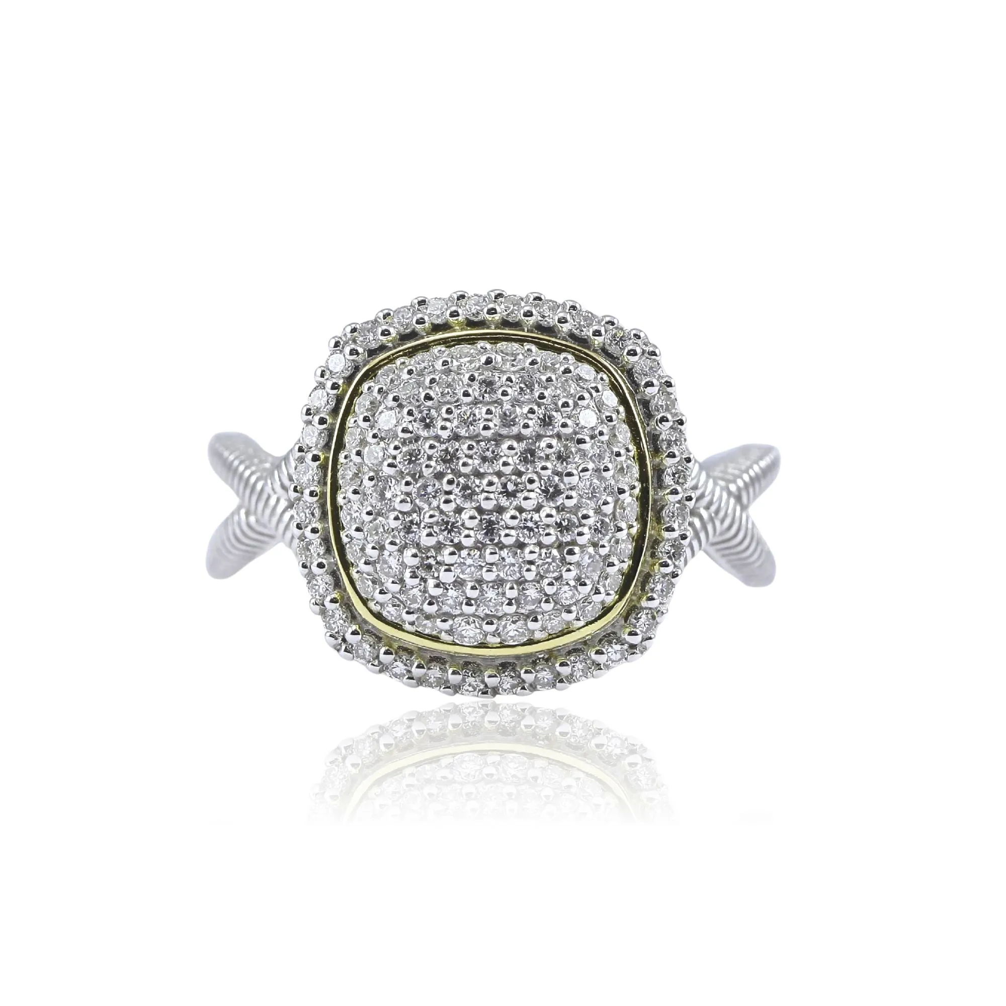 SLOANE STREET STERLING SILVER AND 18K YELLOW GOLD CUSHION-SHAPE PAVE COCKTAIL RING