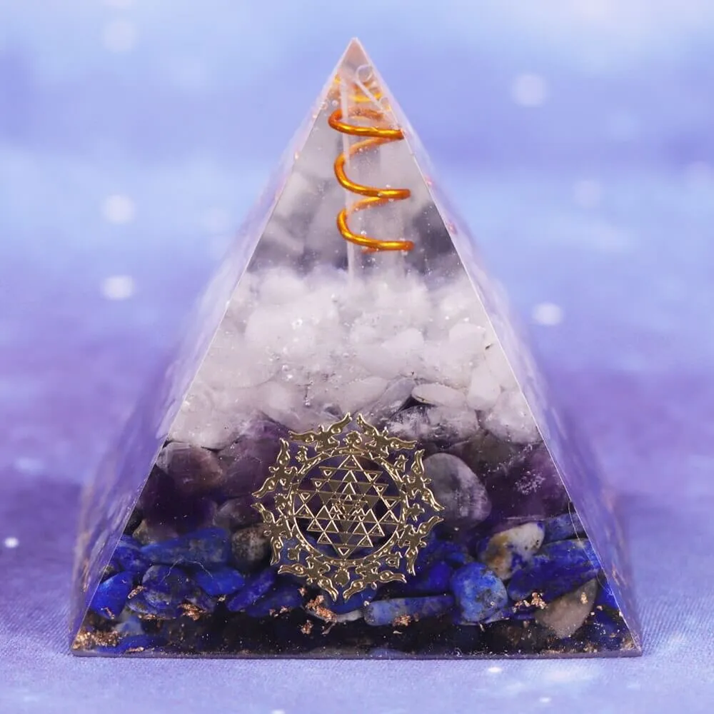 Sri Yantra Amethyst & Lapis Crystal Pyramid