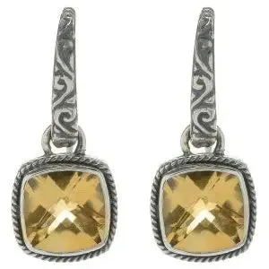 SS SQUARE FLORAL EARRINGS W/ CITRINE CENTER
