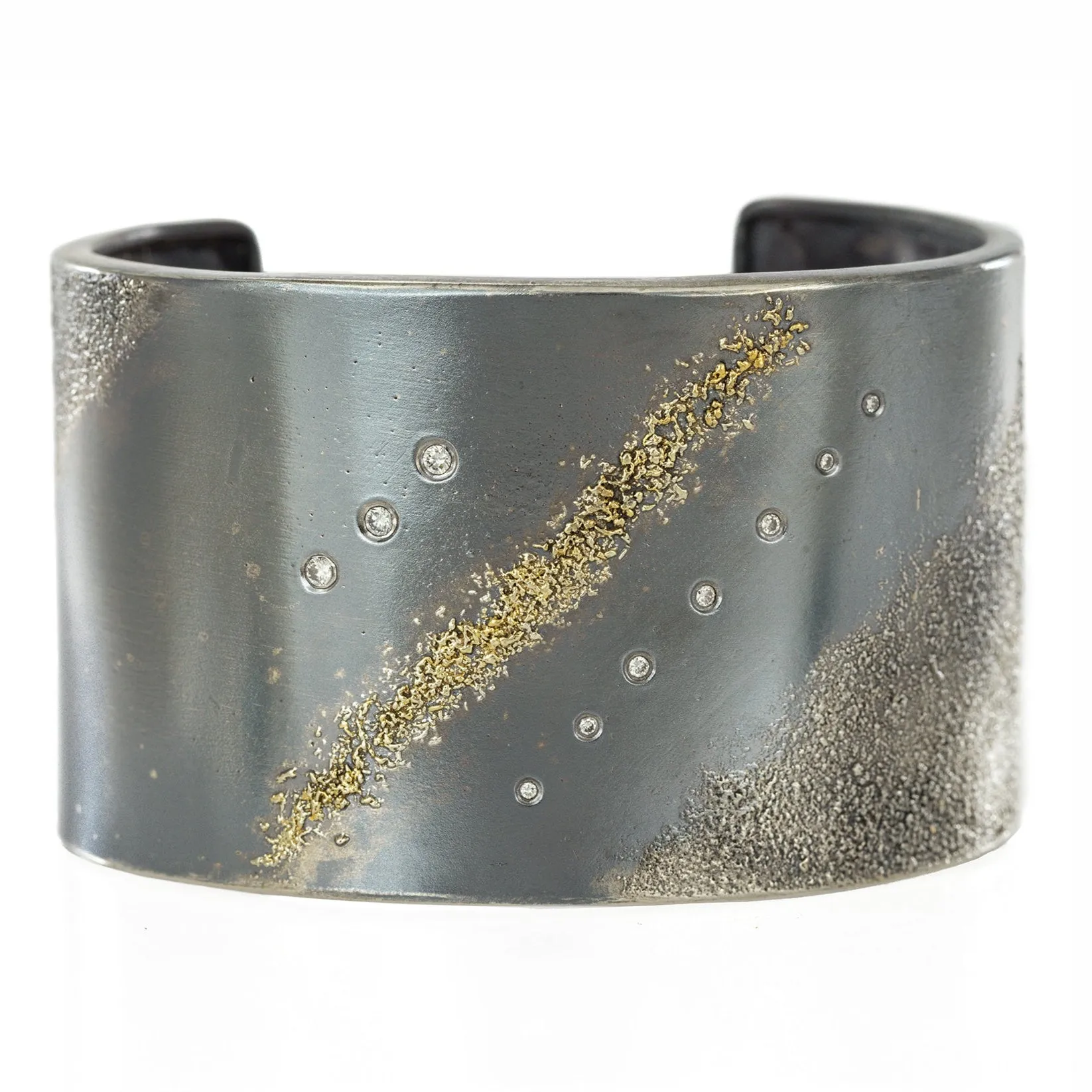 Stargazer Cuff - 22k Gold, Oxidized Silver   Reclaimed Diamonds