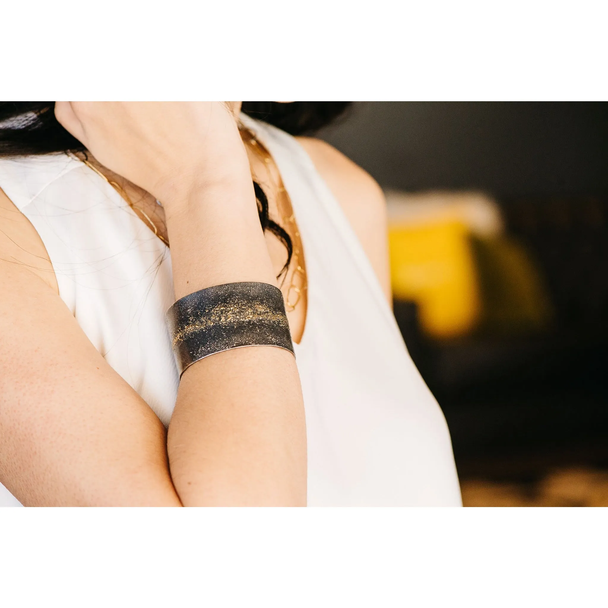 Starry Night Cuff - 22k Gold Fused with Oxidized Silver