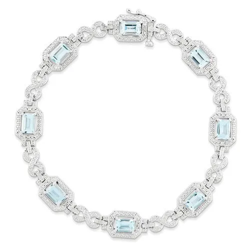 Sterling Silver Diamond & Light Swiss Blue Topaz Bracelet
