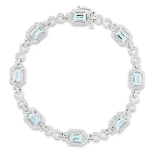Sterling Silver Diamond & Light Swiss Blue Topaz Bracelet