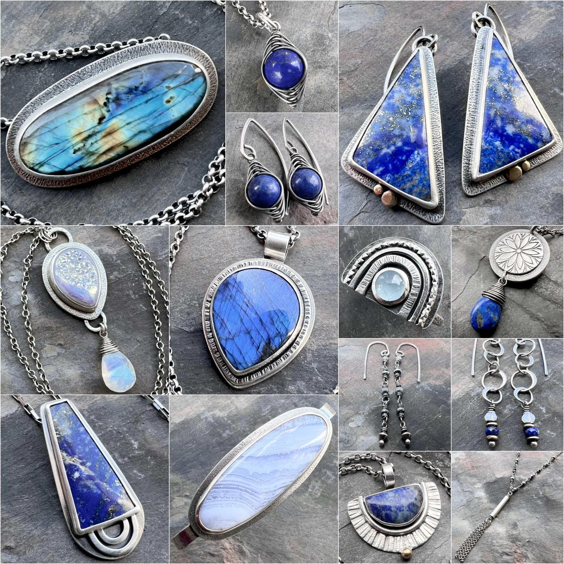 Sterling Silver Lapis Lazuli Necklace | Blue Natural Stone Wire-wrapped Pendant
