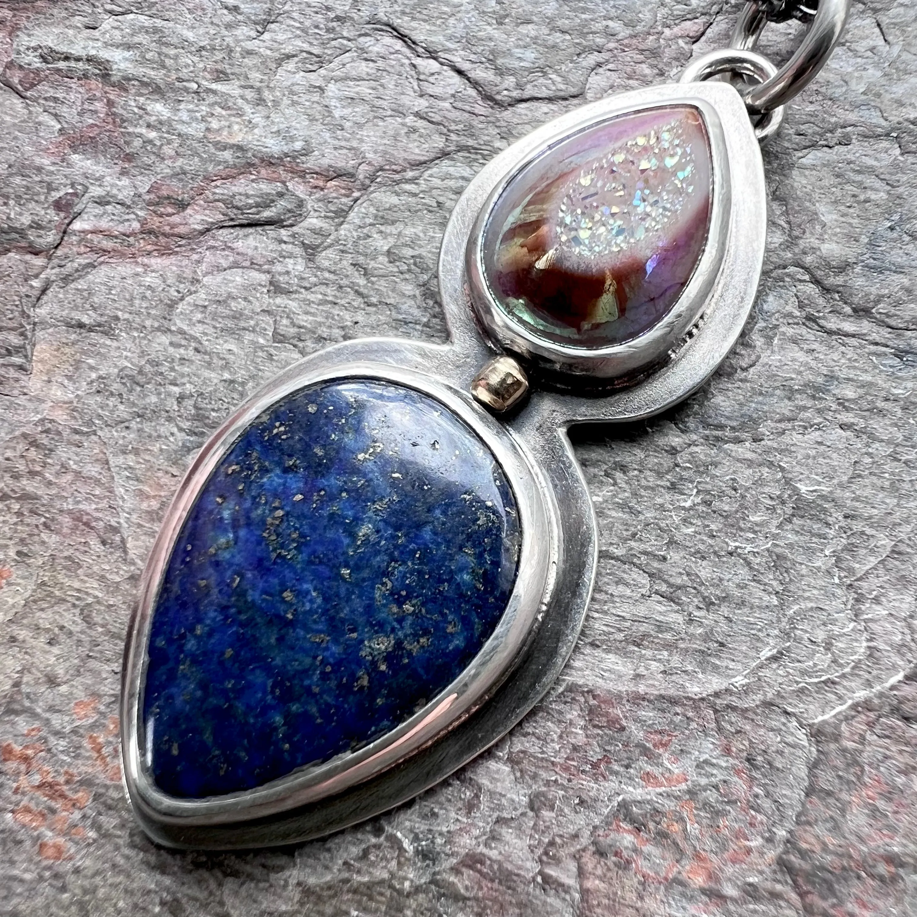 Sterling Silver Lapis Lazuli Necklace One of a Kind Raw Druzy