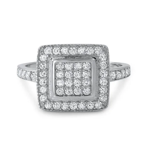 Sterling Silver Micropave Halo Cocktail Ring