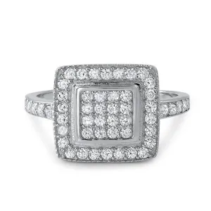 Sterling Silver Micropave Halo Cocktail Ring