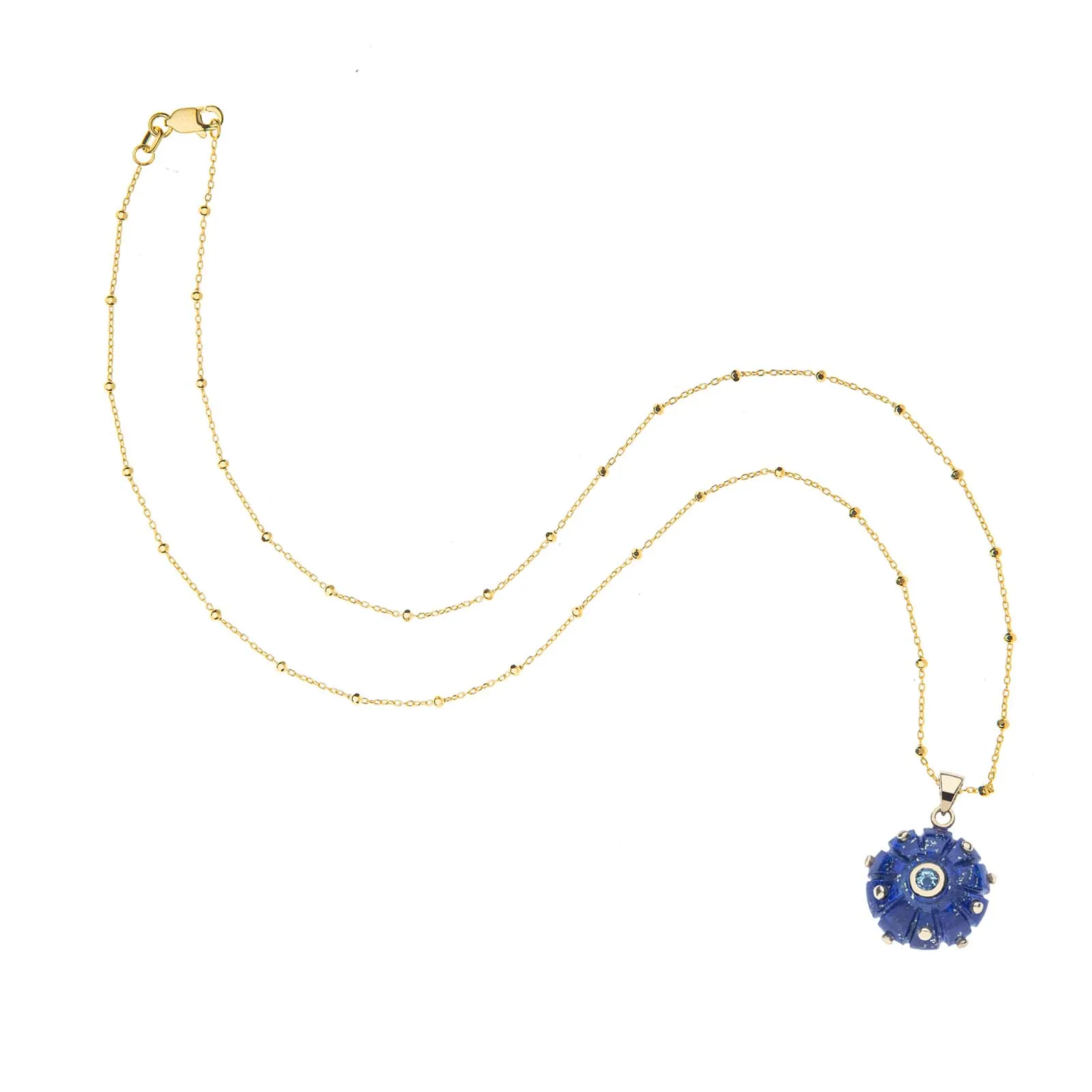 STRONG Lapis Carved Urchin Pendant in Solid Gold