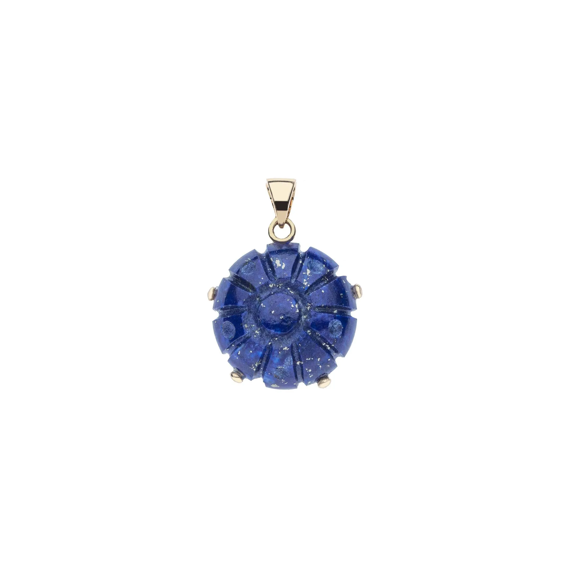 STRONG Lapis Carved Urchin Pendant in Solid Gold