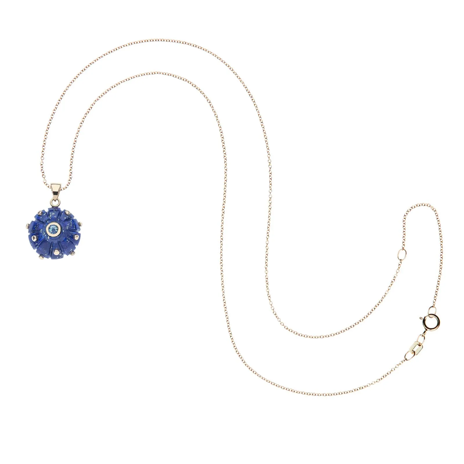 STRONG Lapis Carved Urchin Pendant in Solid Gold