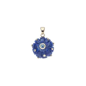 STRONG Lapis Carved Urchin Pendant in Solid Gold
