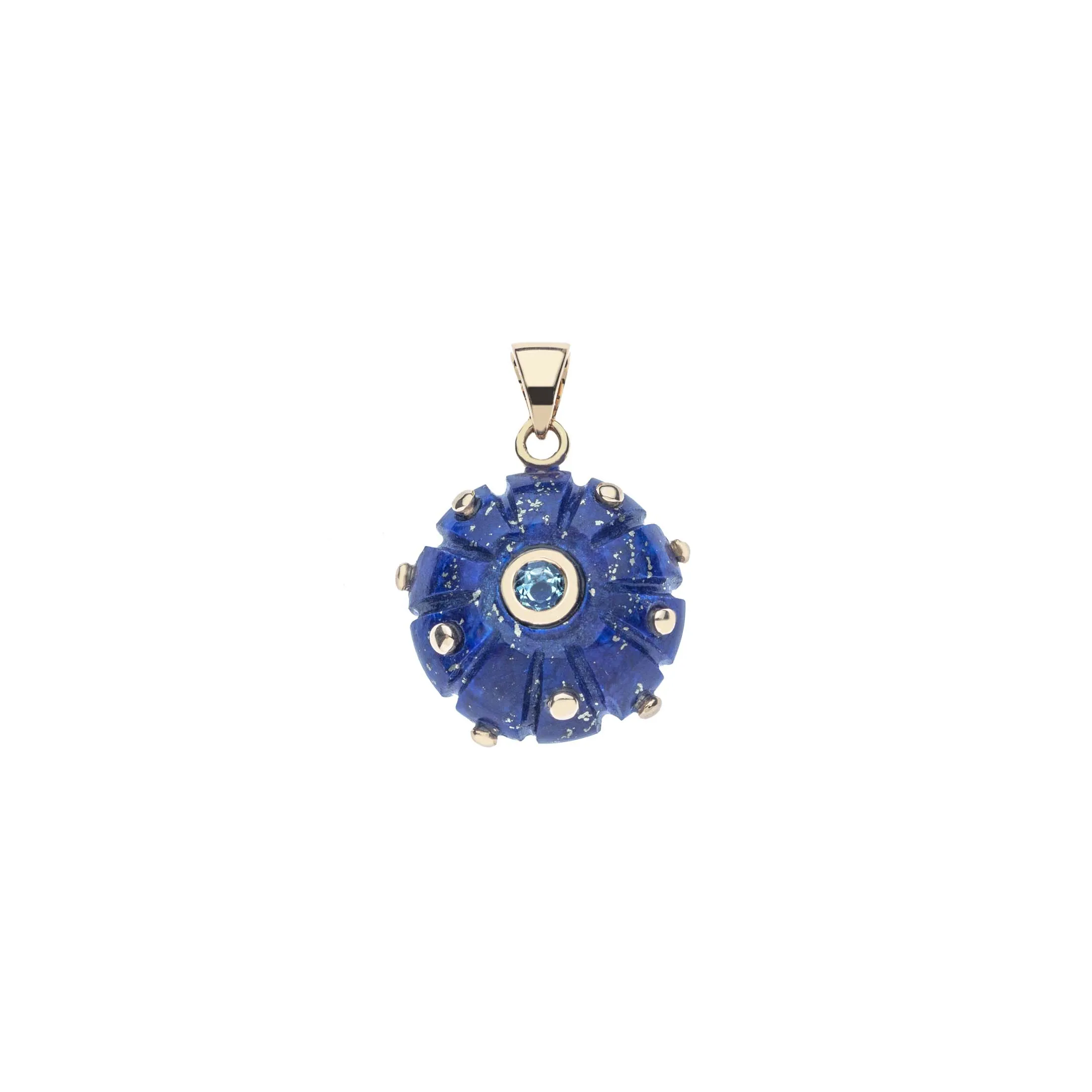 STRONG Lapis Carved Urchin Pendant in Solid Gold