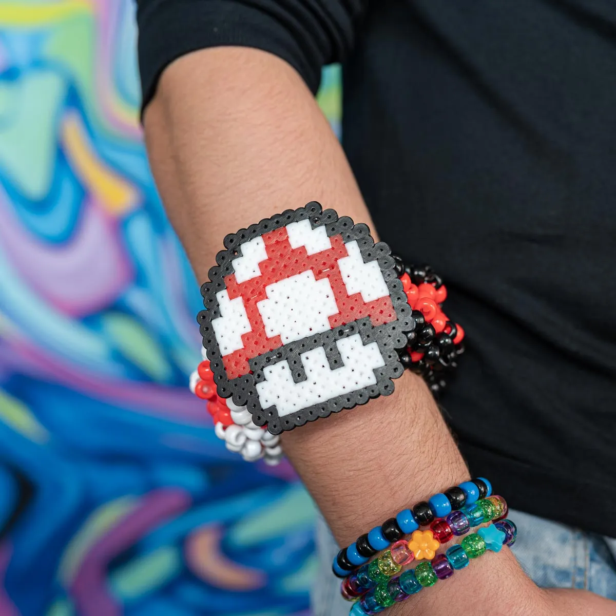 Super Mario 1UP Red Rave Kandi Cuff Bracelet