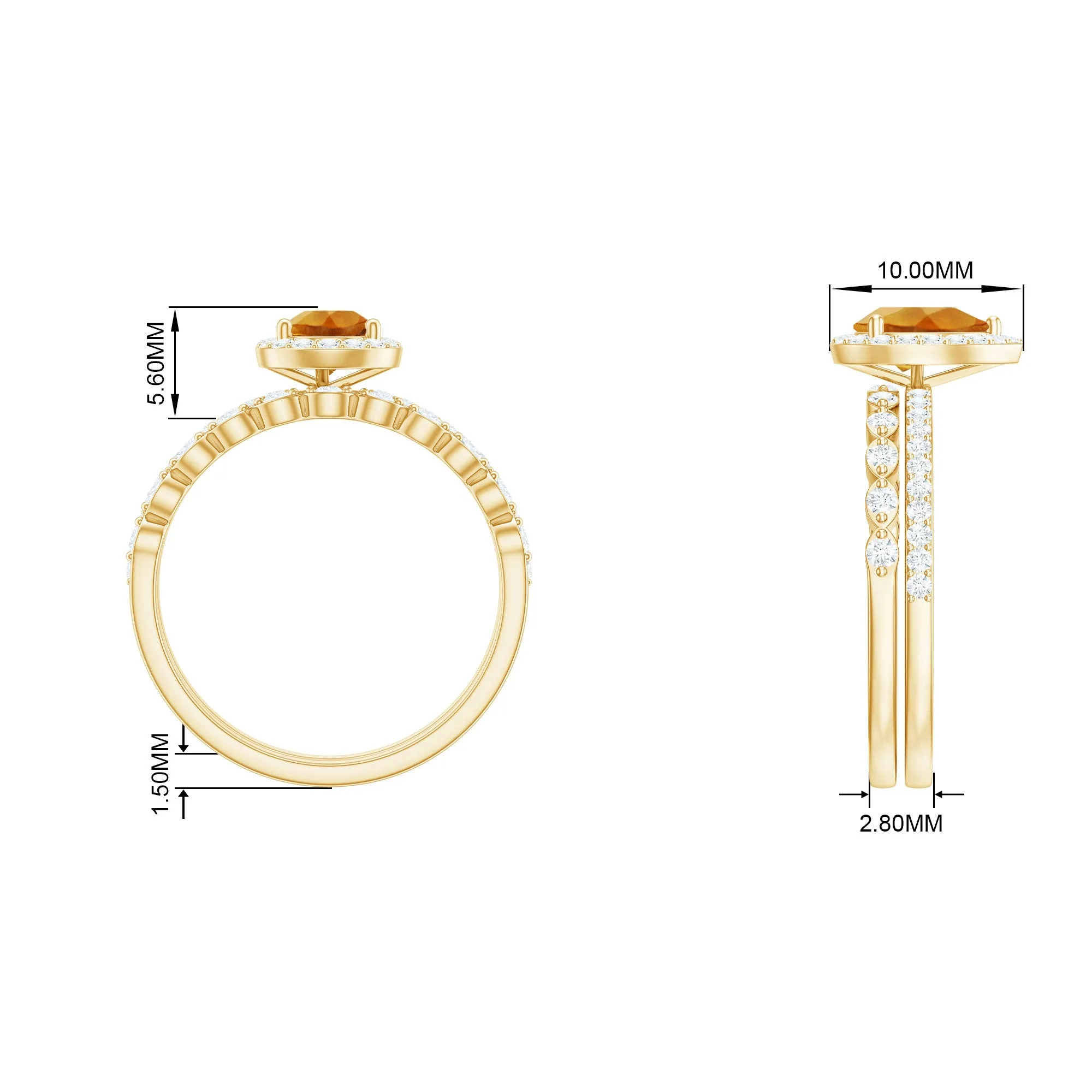Teardrop Citrine Bridal Ring Set with Moissanite