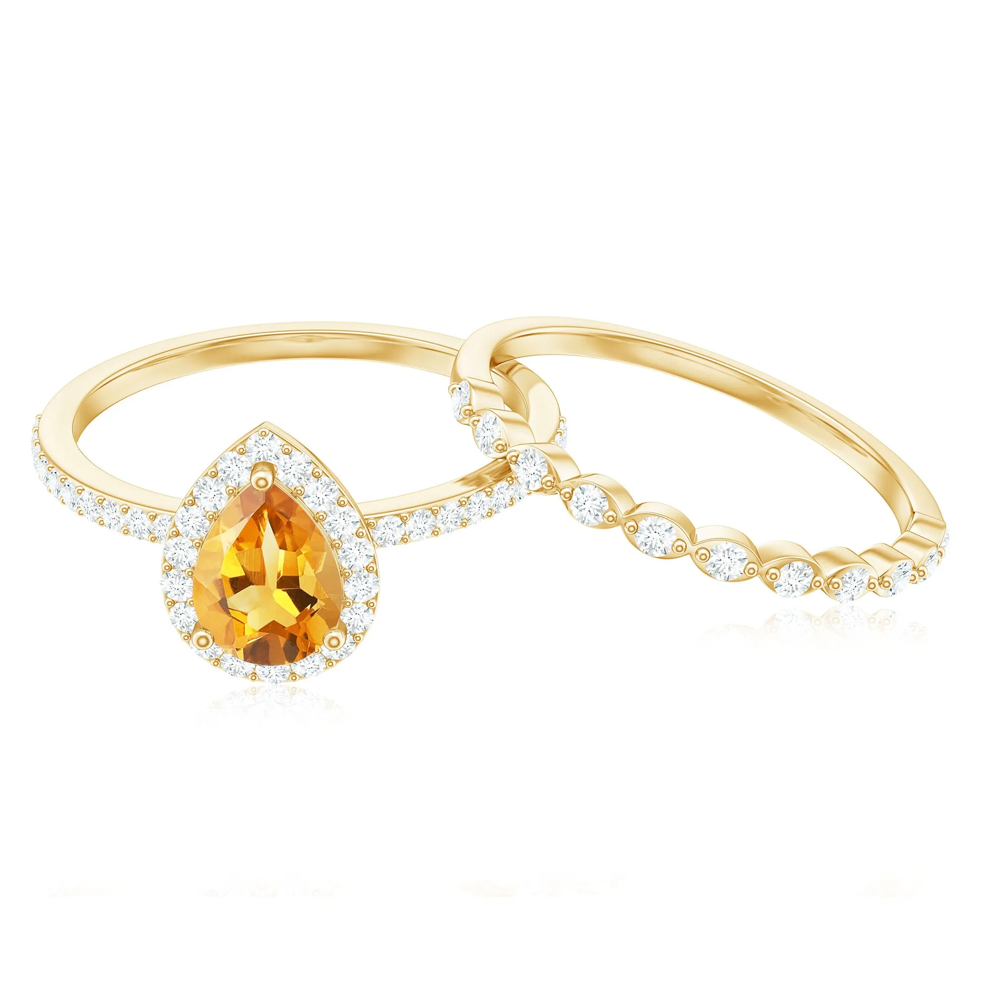 Teardrop Citrine Bridal Ring Set with Moissanite